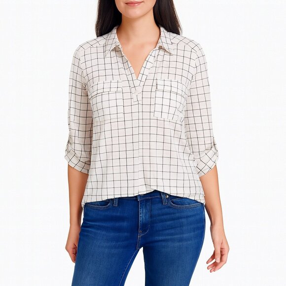 Jones New York Blouse Long Sleeve w/Button Up Strap Size Large Black/Whi… - Picture 1 of 11